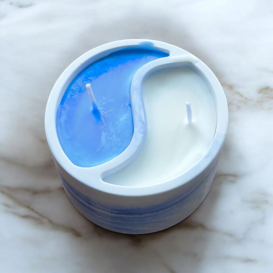 YİN-YANG MAVİ BEYAZ EL YAPIMI SOYA MUMU
