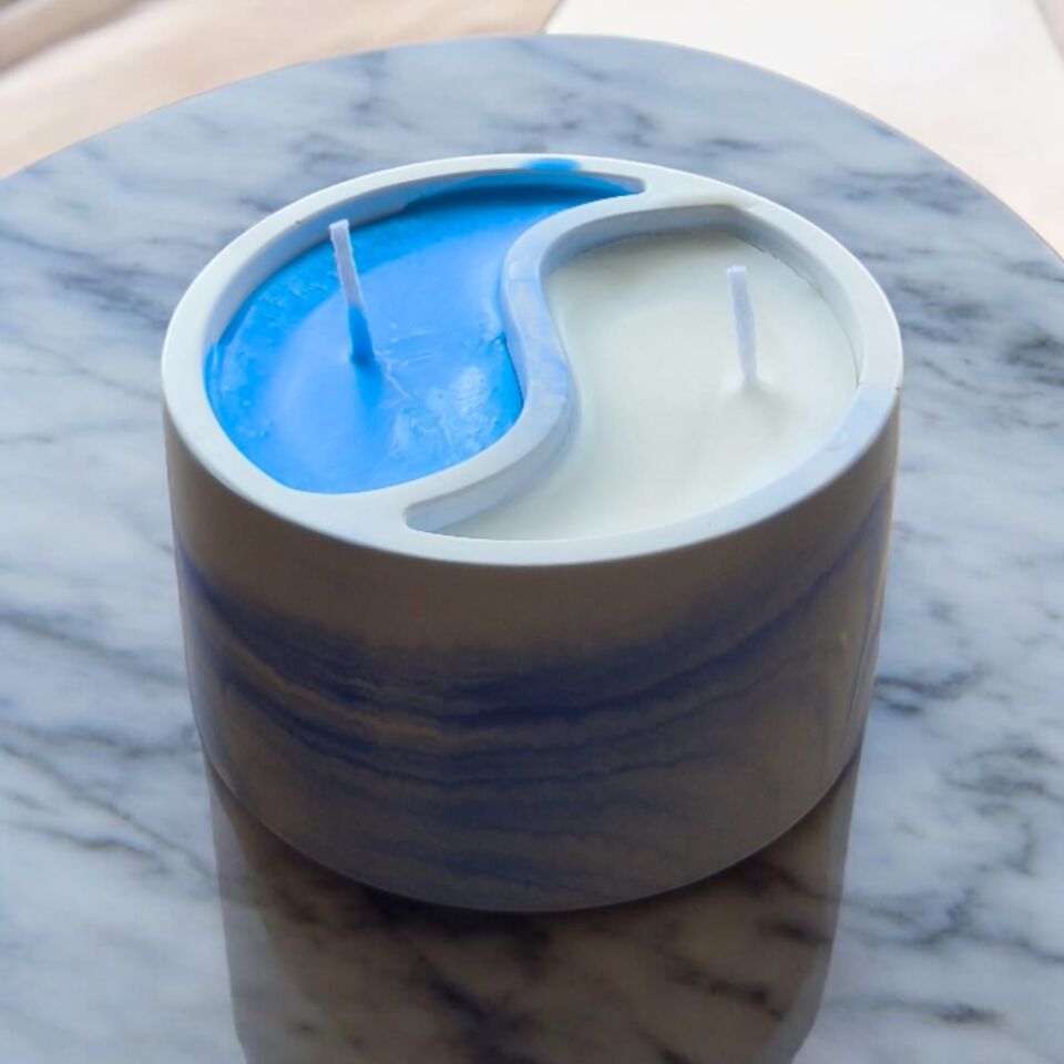 YİN-YANG MAVİ BEYAZ EL YAPIMI SOYA MUMU