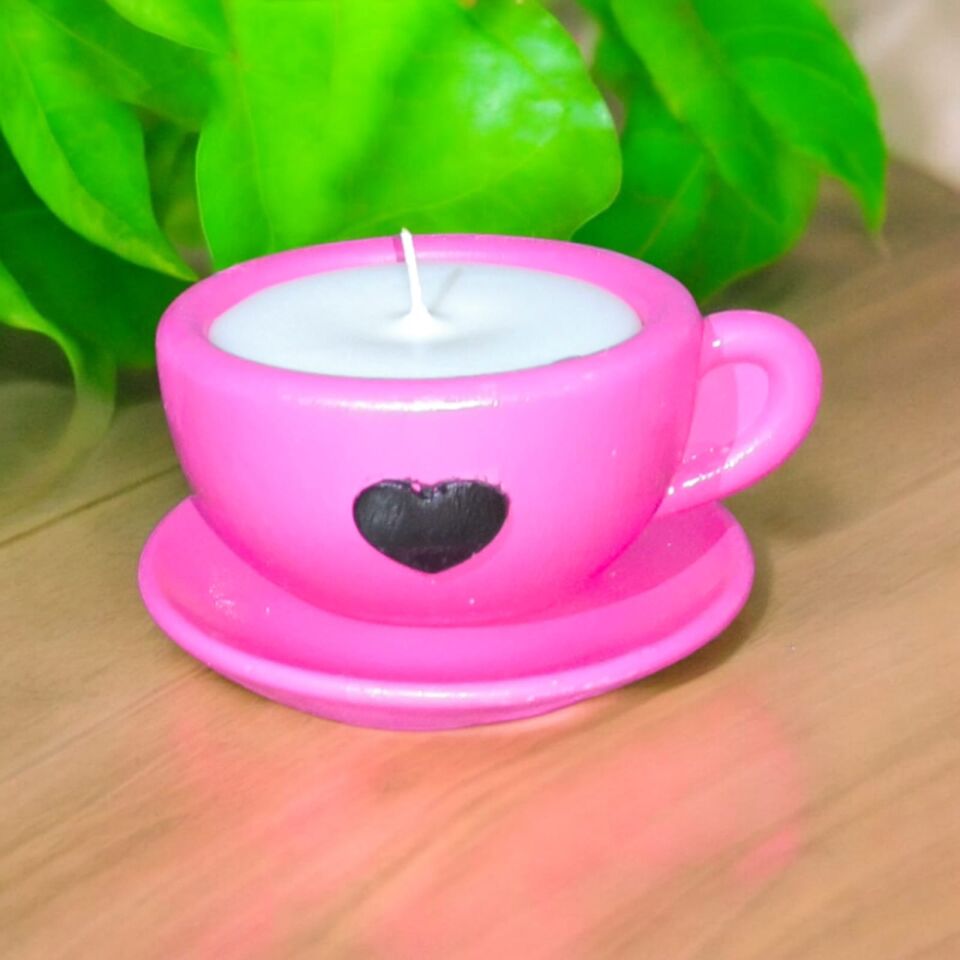 NEŞELİ FİNCANLAR PEMBE EL YAPIMI SOYA MUMU
