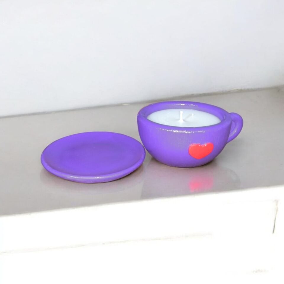 NEŞELİ FİNCANLAR MOR EL YAPIMI SOYA MUMU