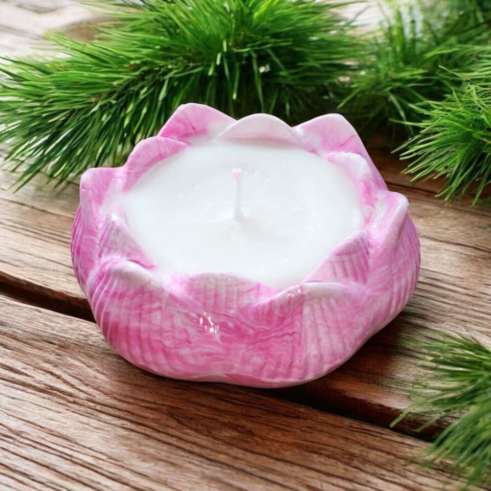 LOTUS ÇİÇEĞİ DALGALI PEMBE SOYA MUMU